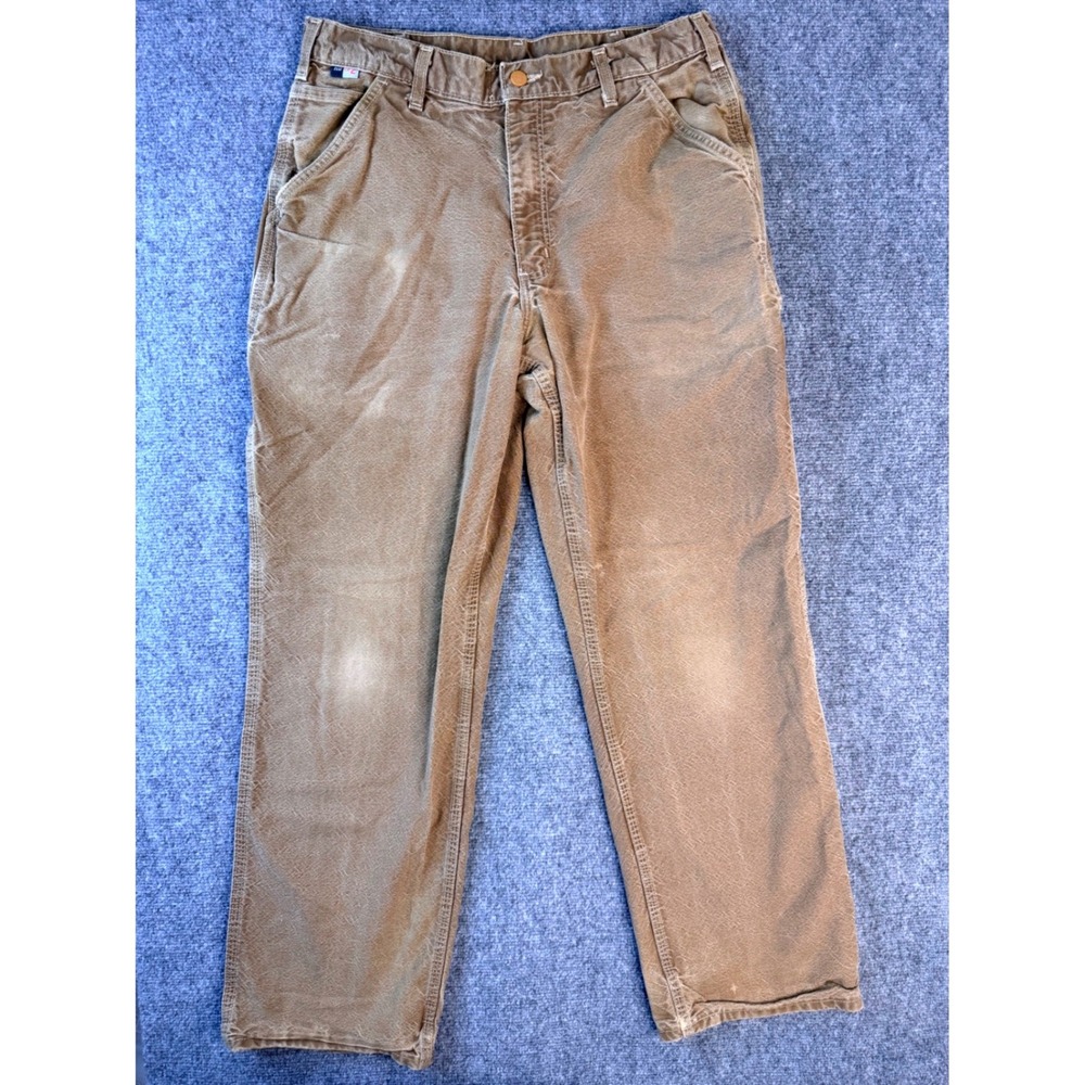 Carhartt FR Pants Mens 32x32 Brown Flame Resistant Workwear Duck Canvas Faded 10 - Picture 2 of 12